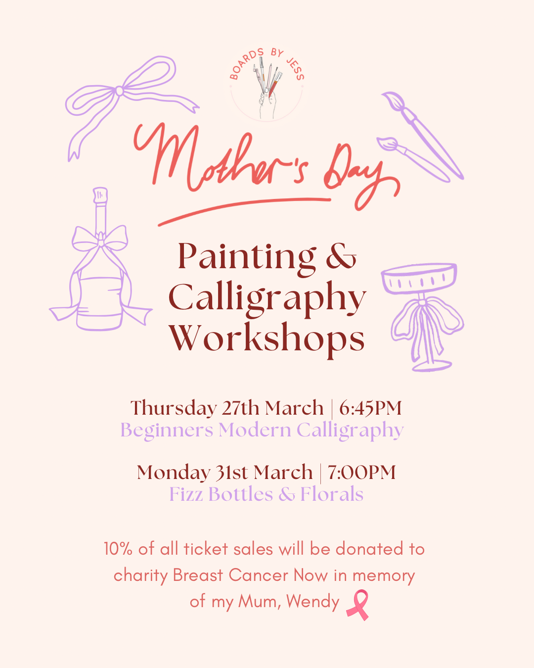 Fizz Bottles & Florals | Painting Workshop | Monday 31st March 7PM
