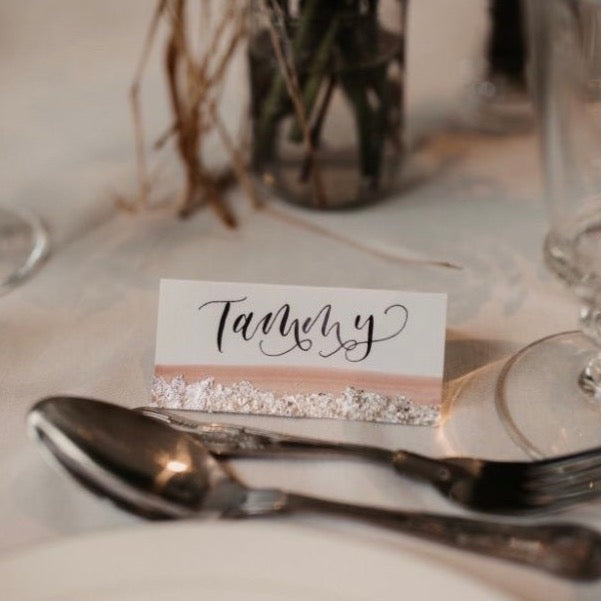 Standing foiled White Place Cards