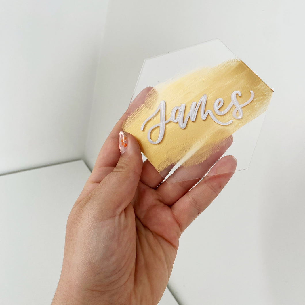 Gold Painted Perspex Place Card