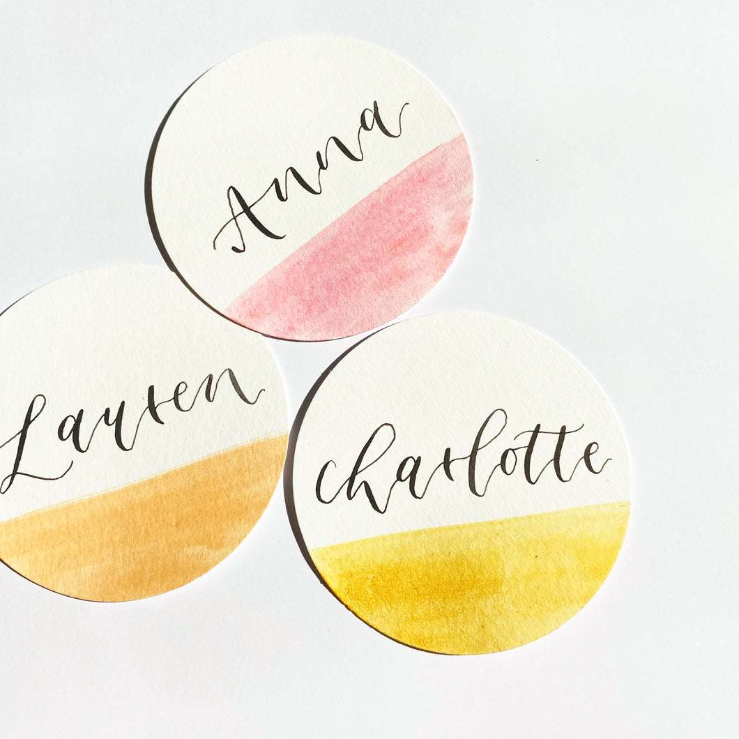 Painted White Circle Place Cards