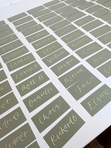Sage Green Place Cards for Wedding with Calligraphy
